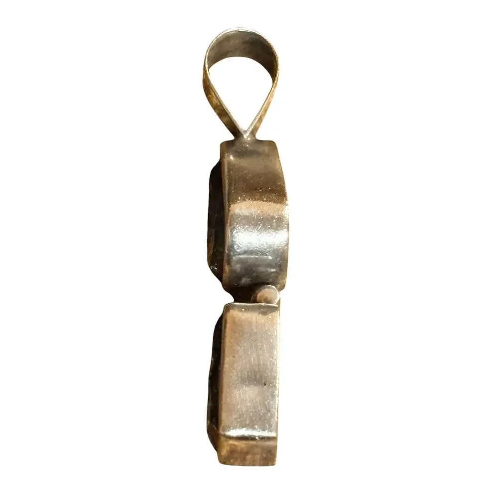 Sterling Silver & Tourmalinated Quartz Pendant Vintage 2.10 Inches Long